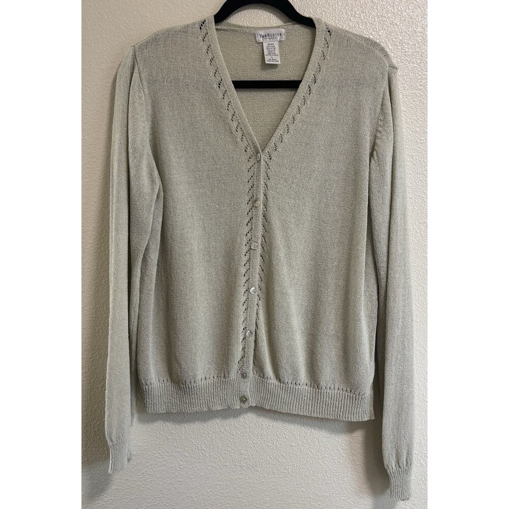 VTG Van Heusen Cardigan Women’s Size L Grannycore Ramie Cotton Knit Button Up